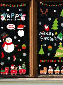9入組聖誕節玻璃門和窗戶裝飾貼紙,購物中心專用,電靜電貼紙,適用於場景裝飾 - 彩色 - 查看 1
