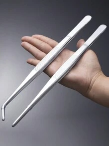 2 Miếng Cái nhíp Bộ Thép không gỉ Nhíp Với Thẳng Và Uốn cong Nhắc - Bạc - Xem 1