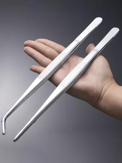 2pcs Tweezers Set Stainless Steel Tweezer With Straight And Bent Tips, Tools For Men