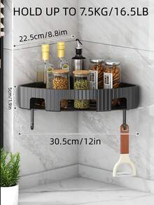 1 pieza Estante de almacenamiento de pared de plástico triangular sin taladrar, para cocina, sala de estar, baño, dormitorio, dormitorio y tienda - Gris Oscuro - Ver 7