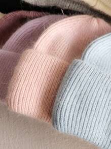 FADZOYLE 1顶女士针织翻边帽，柔软宽松保暖舒适针织帽，男女通用成人滑雪跑步帽，冬季 - 白色 - 查看 7