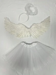 3 件套小女孩羽毛翅膀服装套装，带翅膀、芭蕾舞裙和头带，适合装扮、派对和角色扮演翅膀