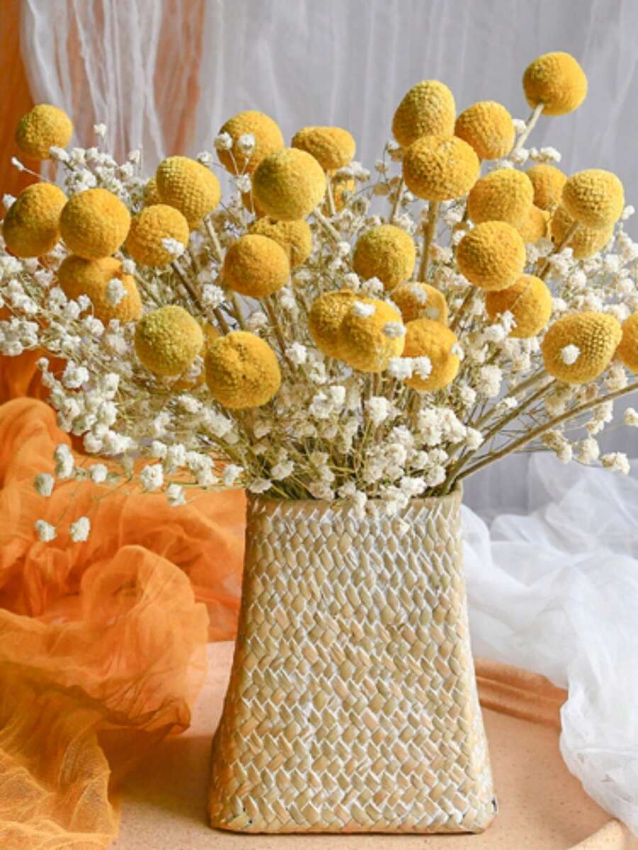 30pcs Gold Ball Shaped Flower Stems + 100g Baby's Breath Dried Flowers + 45cm/17.7in Necklace