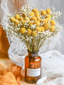 30pcs Gold Ball Shaped Flower Stems + 100g Baby's Breath Dried Flowers + 45cm/17.7in Necklace