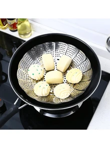 1pc Folding Stainless Steel Steaming Rack, Multifunctional Water Separation Steamer, Extendable Steam Plate, Steamer - Multicolor - View 1