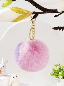 1pc Women's Delicate & Lovely Car Keychain, Plush Creative Backpack Pendant, Faux Rabbit Fur Ball Keyring - Pink - View 4