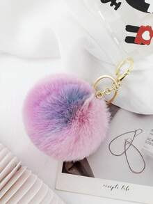 1pc Women's Delicate & Lovely Car Keychain, Plush Creative Backpack Pendant, Faux Rabbit Fur Ball Keyring - Pink - View 5