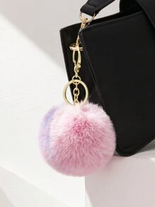 1pc Women's Delicate & Lovely Car Keychain, Plush Creative Backpack Pendant, Faux Rabbit Fur Ball Keyring - Pink - View 1