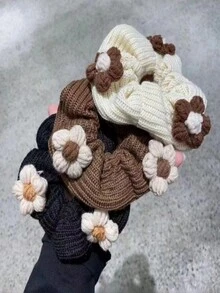 3pcs/set New Arrival Milk Coffee Color Flower Hair Accessories Bun Hair Tie For Hair Bun, Ponytail, And Braids In Fall And Winter - Multicolor - View 2