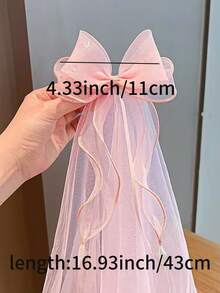 1pc Children's Butterfly Ribbon Hair Clip With Streamers & Veil For Girls - Baby Pink - View 2