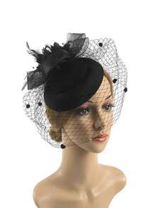 1個迷人的帽子,帶有夾子的女士禮帽,羽毛婚禮頭飾,新娘1920年代頭飾,優雅的網狀頭飾,誇張的雪紡假羽毛髮箍,新娘禮服賽馬俱樂部頭花攝影照片珠寶