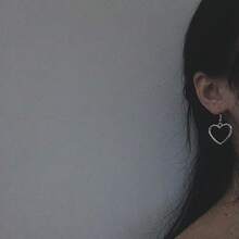 Phong cách Nhật Bản Tươi Xu hướng: Cắt giảm Hình trái tim Hoa tai , Harajuku Phong cách đường phố Thả hoa tai - Bạc - Xem 2