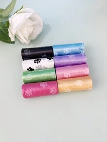 8 件裝白色寵物爪印圖案印花便攜式狗便便清潔袋、寵物衛生用品 - 紫色 - 查看 6