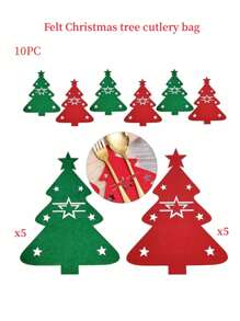 10 Stücke Weihnachtsbaum Besteckhalter, Filz Gabel & Löffel Tasche, Geeignet Für Weihnachtsfeier Tisch Dekoration