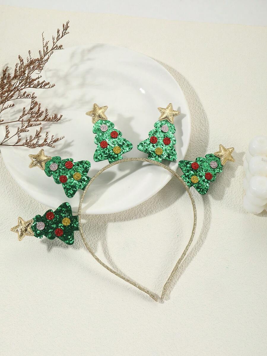 1pc Five Gold Stars Christmas Tree Headband, Party Series