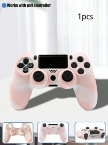 浅粉色碰撞色软橡胶硅胶保护壳兼容 PS4 控制器，防汗防滑