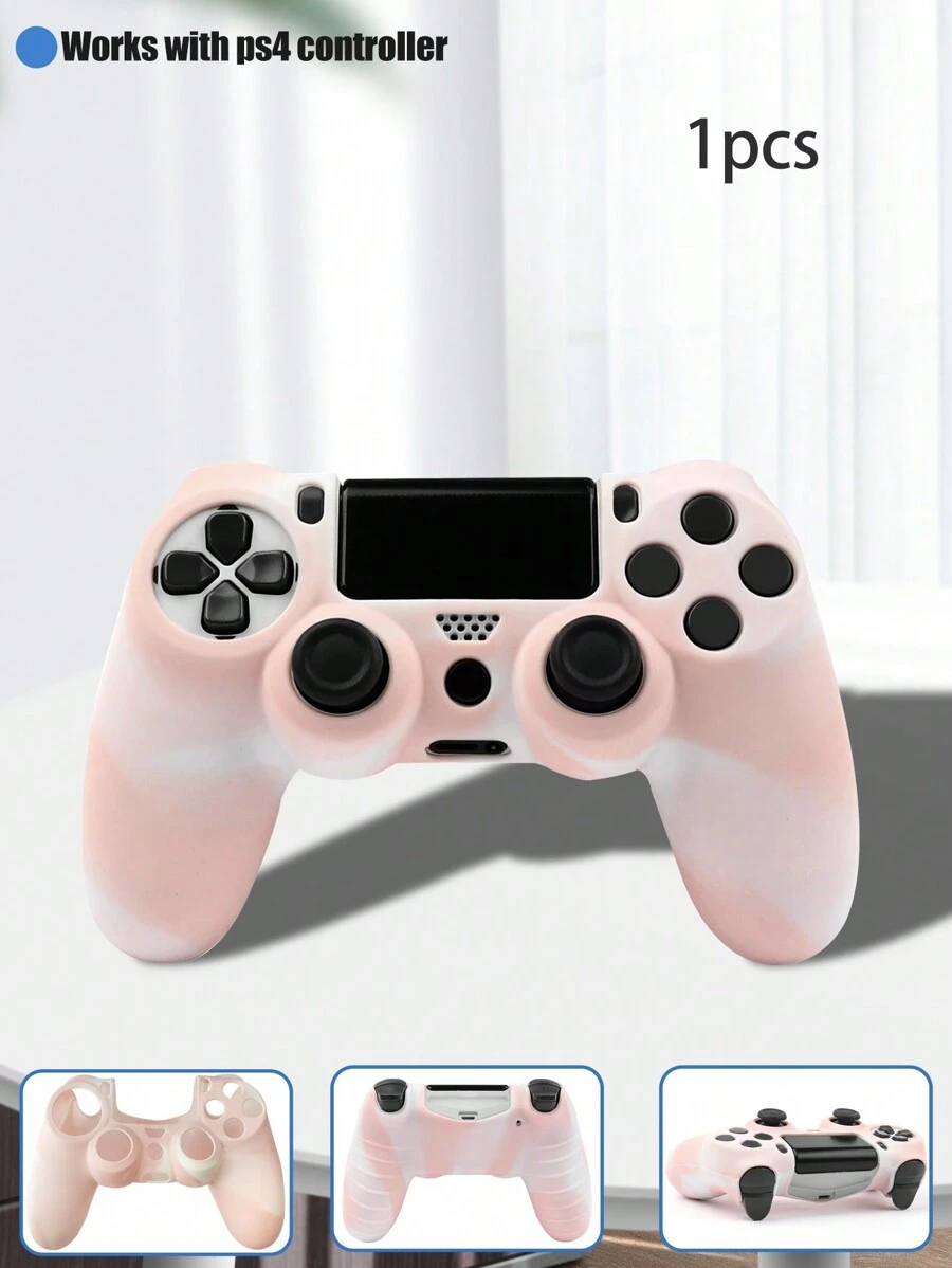 浅粉色碰撞色软橡胶硅胶保护壳兼容 PS4 控制器，防汗防滑