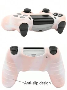 浅粉色碰撞色软橡胶硅胶保护壳兼容 PS4 控制器，防汗防滑