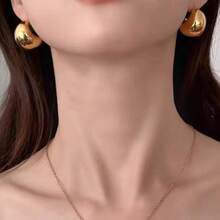 1pair High-end 18k Gold Plated Plump Teardrop Shape Earrings Made Of Titanium Steel With Geometric Design, Fashionable And Versatile For Women - Gold - View 2