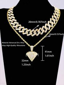 2入組新的多層設計嘻哈項鍊,金銀組合男女時尚魅力珠寶項鍊 - 金色 - 查看 4