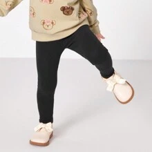 Balabala 少女加厚打底褲，冬季百搭休閒彈力修身黑色褲子 - 黑色 - 查看 1