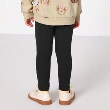 Balabala 少女加厚打底褲，冬季百搭休閒彈力修身黑色褲子 - 黑色 - 查看 2