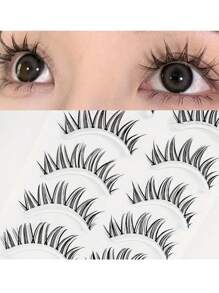 全假睫毛5對人造貂毛假睫毛自然柔軟隱形乾淨柔軟帶假睫毛 - 尖尾漫畫款 - 查看 2