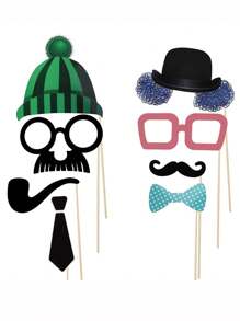 58pcs Wedding Photo Booth Props, Wedding Photo Props, Wedding Selfie Booth, Wooden Wedding Photography Props, Wedding Photo Booth Accessories, Glasses, Wedding Photography, Bride, Christmas - Multicolor - View 7