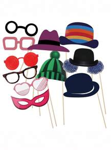 58pcs Wedding Photo Booth Props, Wedding Photo Props, Wedding Selfie Booth, Wooden Wedding Photography Props, Wedding Photo Booth Accessories, Glasses, Wedding Photography, Bride, Christmas - Multicolor - View 8