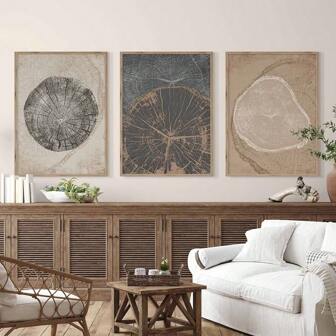 Set of 3 Boho Nature Landscape Art Canvas Painting Coastal Beach Ocean Waves Reeds Scenery Poster Print Minimalist Modern Wall Picture for Living Room,Office Room,Bedroom,Dining Room,Home Decoration,No Frame
