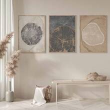 Set of 3 Boho Nature Landscape Art Canvas Painting Coastal Beach Ocean Waves Reeds Scenery Poster Print Minimalist Modern Wall Picture for Living Room,Office Room,Bedroom,Dining Room,Home Decoration,No Frame - Apricot - View 3