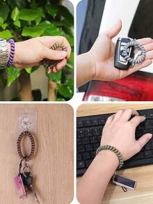 1件多色可選通用彈性男女手腕帶,手腕鑰匙扣手鍊手帶,彈性螺旋手腕繞帶,含手鍊扣手腕保持器適用於桑拿、健身房、游泳池、身份證和戶外運動 - 粉色 - 查看 2