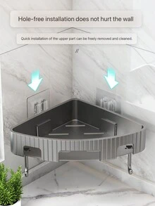 1 pieza Estante de almacenamiento de pared de plástico triangular sin taladrar, para cocina, sala de estar, baño, dormitorio, dormitorio y tienda - Gris Oscuro - Ver 5