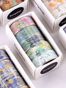 5卷花紋防水裝飾膠帶,用於計畫,拼貼手工藝品 - 彩色 - 查看 3