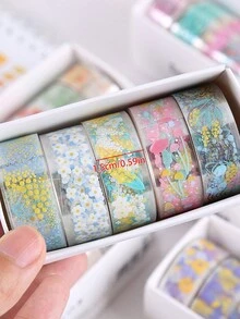 5卷花紋防水裝飾膠帶,用於計畫,拼貼手工藝品 - 彩色 - 查看 2