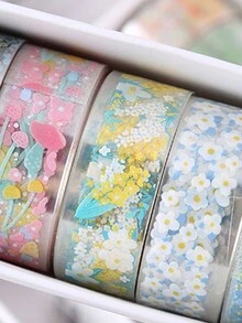 5卷花紋防水裝飾膠帶,用於計畫,拼貼手工藝品 - 彩色 - 查看 4