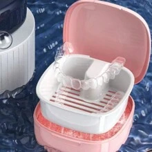 Denture Box Portable Soaking Case For Elderly False Teeth, Orthodontic Retainer And Whitening Tray Cleaning Storage Container - White - View 3