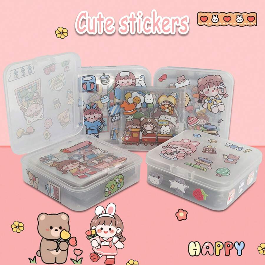 1 Pieza Pegatina De Dibujos Animados De Chica Linda, 100 Piezas Pegatinas De Cuaderno, Pegatinas A Prueba De Agua Para Diario Y Scrapbooking - Multicolor - Ver 1