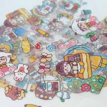 1 Pieza Pegatina De Dibujos Animados De Chica Linda, 100 Piezas Pegatinas De Cuaderno, Pegatinas A Prueba De Agua Para Diario Y Scrapbooking - Multicolor - Ver 2