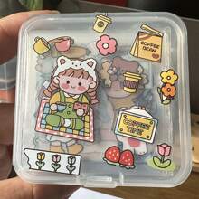 1 Pieza Pegatina De Dibujos Animados De Chica Linda, 100 Piezas Pegatinas De Cuaderno, Pegatinas A Prueba De Agua Para Diario Y Scrapbooking - Multicolor - Ver 3