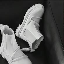 Botas Chelsea Blancas Para Trabajo De Hombre Personalizadas Con Decoraciones Y Cordones, Zapatos De Moda - Blanco - Ver 5