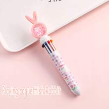 4pcs Cartoon Rabbit 10-in-1 Ballpoint Pen, Student Exam Office Stationery Multicolor Signature Pen - Multicolor - View 6