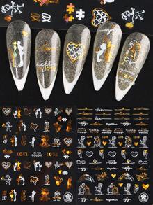 FULL BEAUTY 2入組白金戀愛心形指甲藝術貼紙,浪漫情侶感自黏幻燈片字母指甲藝術裝飾品