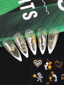 FULL BEAUTY 2入組白金戀愛心形指甲藝術貼紙,浪漫情侶感自黏幻燈片字母指甲藝術裝飾品