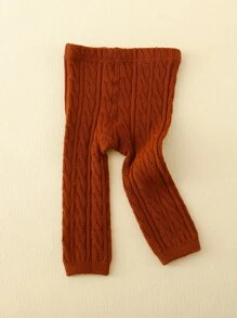 1pc Baby Knitted Woolen Warm Cropped Tights - Chocolate Brown - View 1