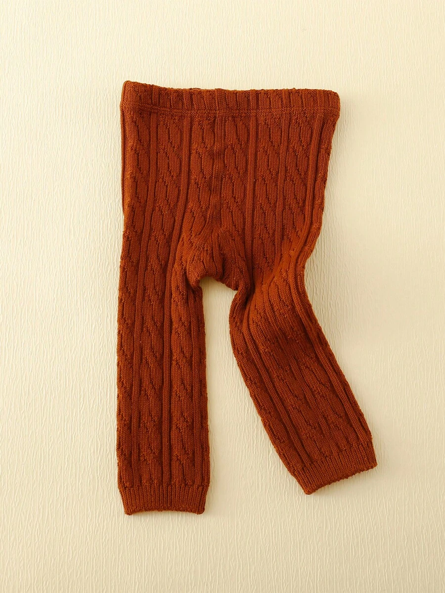 1pc Baby Knitted Woolen Warm Cropped Tights - Chocolate Brown - View 1