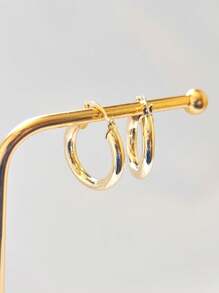 Smooth Hoop Earrings 18k Laminated Gold - Gold - View 3