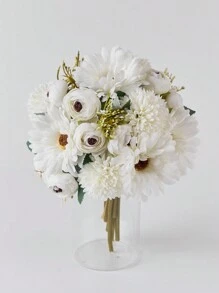 1 束蒲公英菊花茶花蕾手持婚礼花束、派对装饰、家居客厅橱柜装饰假花最佳礼物