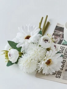 1 束蒲公英菊花茶花蕾手持婚礼花束、派对装饰、家居客厅橱柜装饰假花最佳礼物