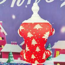 Red & Yellow Christmas Tree & Reindeer Printed Pet Jumpsuit - Multicolor - View 3